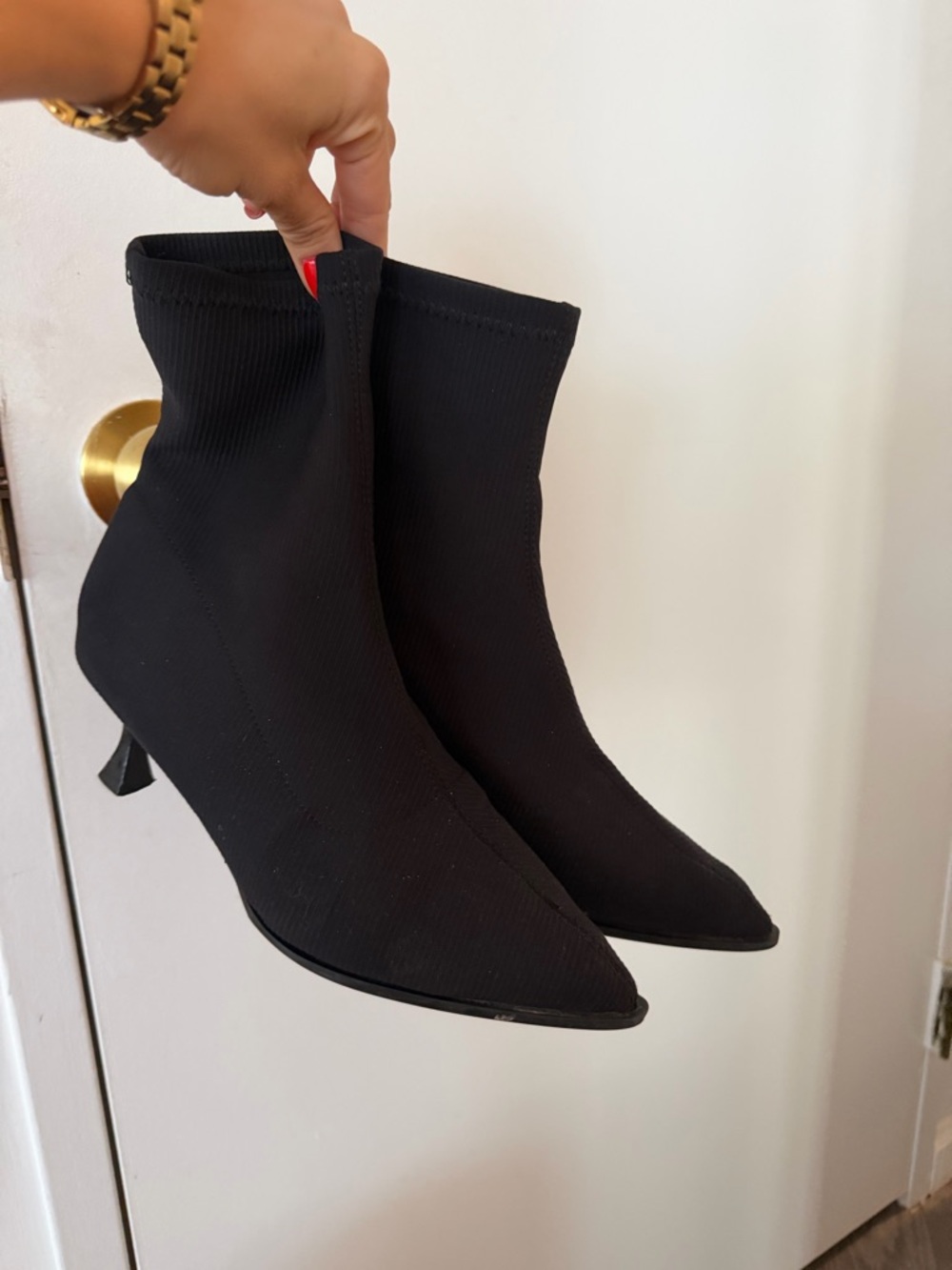 Black Stretch Sock Ankle Booties with Pointed Toe